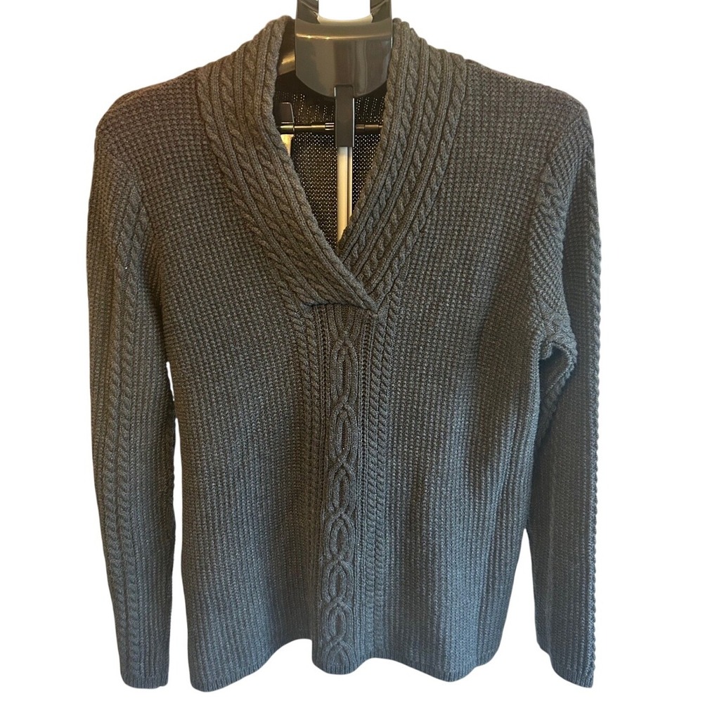 Nautica Women's Grey Cable Knit Shawl Collar Sweater XL
